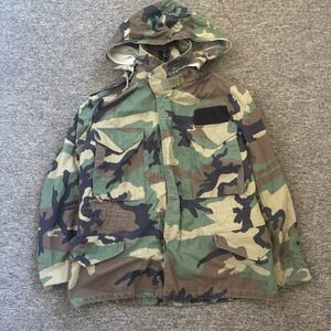 Vintage US Army M65 Field Jacket Lined Parka Length Woodland Camo Mens S Short
